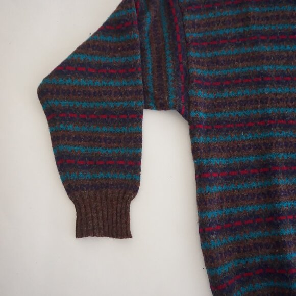 Vintage St John’s Bay Brown Wool Striped Sweater Cabincore Retro 80s/90s XL - Picture 7 of 10